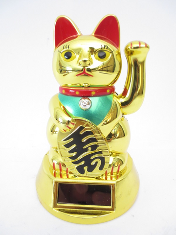 Maneki Neko Money Cat-Σύμβολο καλής Τύχης & Πλούτου -κουνάει το χέρι,μάτια ανοικτά.Διαστάσεις 9,5 x 6 εκ - mykarma.gr