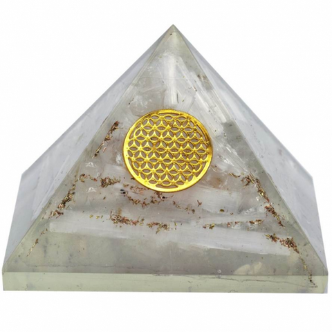 Οργονίτες-Orgone Πυραμίδα Σεληνίτη Λουλούδι της Ζωής.Διαστάσεις: 7,5 × 7,5 × 6 cm - mykarma.gr