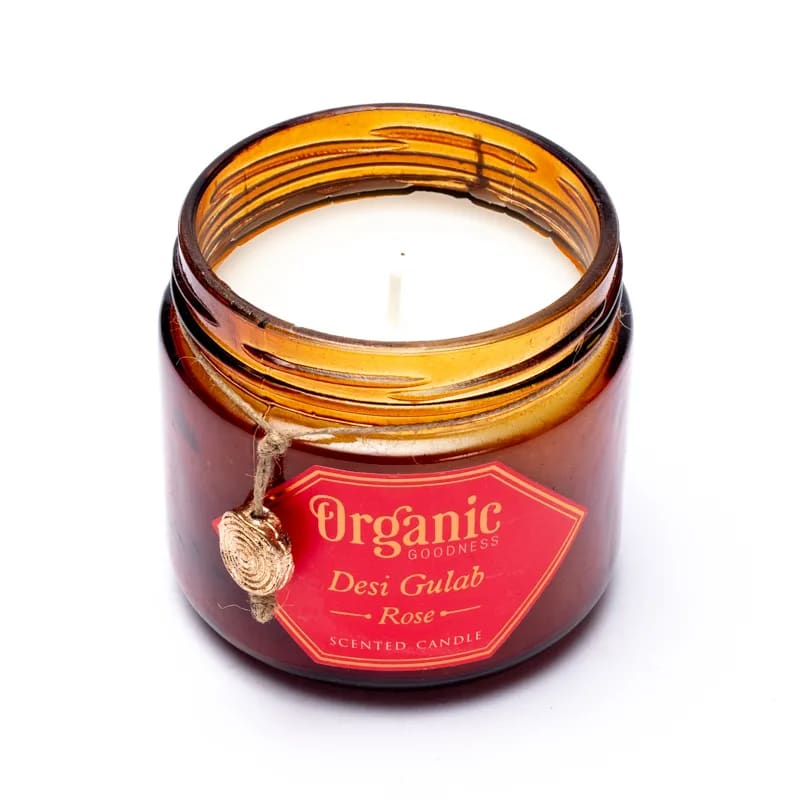 Κερί Σόγιας Organic Goodness με αιθέριο έλαιο Τριαντάφυλλο (Rose)  200 g.Χρόνος καύσης 55 ώρες - mykarma.gr