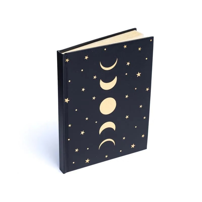 Σημειωματάριο/Notebook Moon Phases & Stars απο χαρτί - μαύρο .Μέγεθος 15 x 21 cm - mykarma.gr