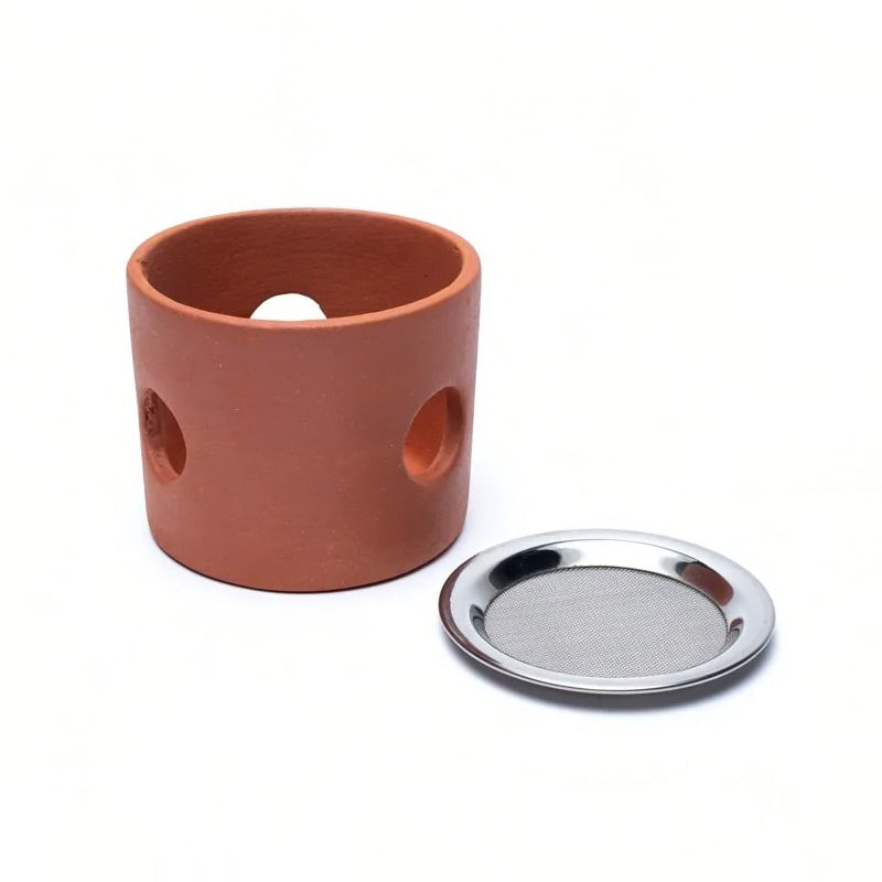 Σετ Καυστήρας από Terracotta για θυμίαμα με κόσκινο από ανοξείδωτο χάλυβα - καύση με ρεσώ χωρίς κάρβουνο Διαστάσεις: 9 × 7 εκ. - mykarma.gr