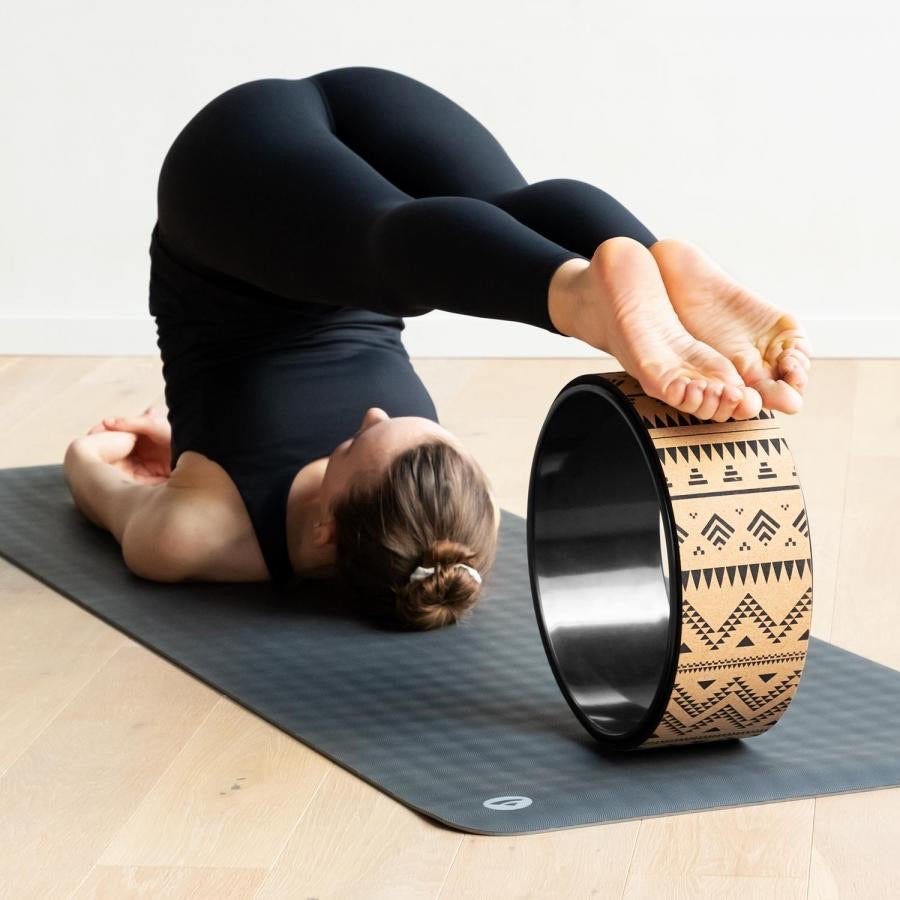 Bodhi - Yoga Wheel Samsara Cork Ethno Black-Τροχός Γιόγκα Block  32cm x 13cm - mykarma.gr