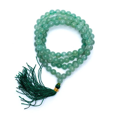 Mala Πράσινη Αβεντουρινη (Green Aventurine) AA ποιότητας 108 χάντρες με Ohm + τσάντα  Διαστάσεις: 0,6 cm - mykarma.gr