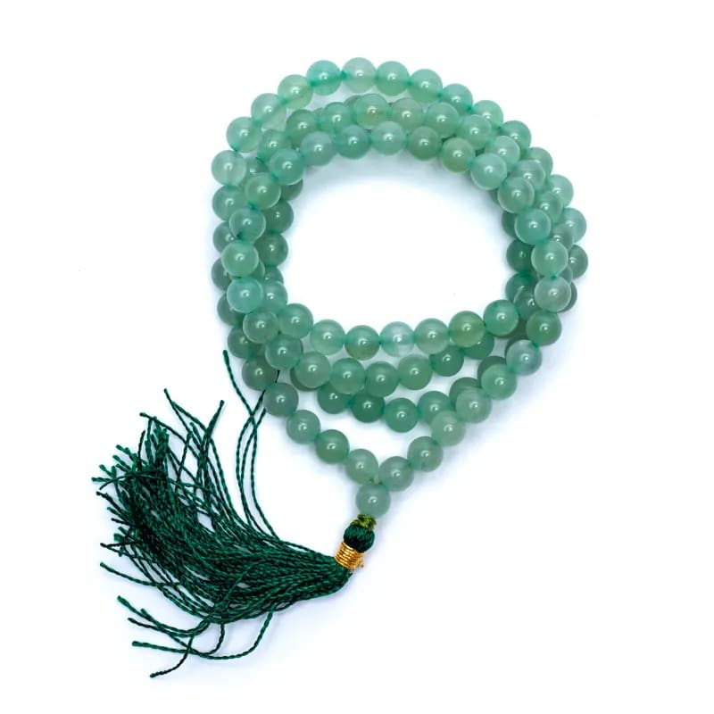 Mala Πράσινη Αβεντουρινη (Green Aventurine) AA ποιότητας 108 χάντρες με Ohm + τσάντα  Διαστάσεις: 0,6 cm - mykarma.gr
