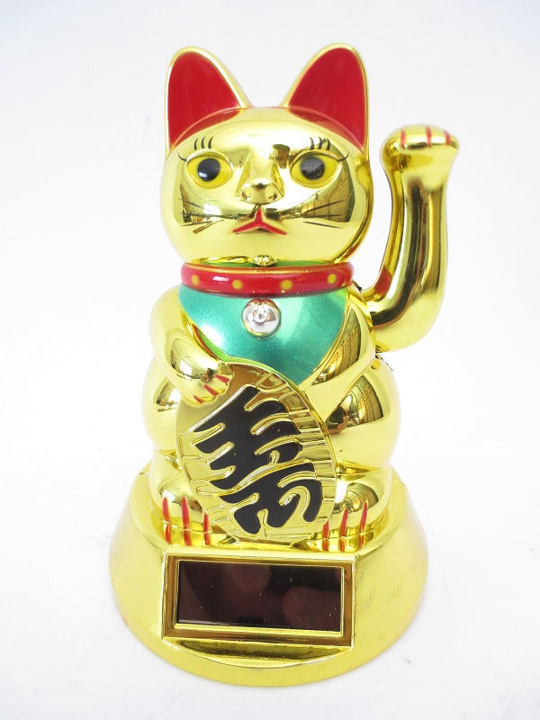 Maneki Neko Money Cat-Σύμβολο καλής Τύχης & Πλούτου -κουνάει το χέρι,μάτια ανοικτά.Διαστάσεις 12 x 8 εκ - mykarma.gr