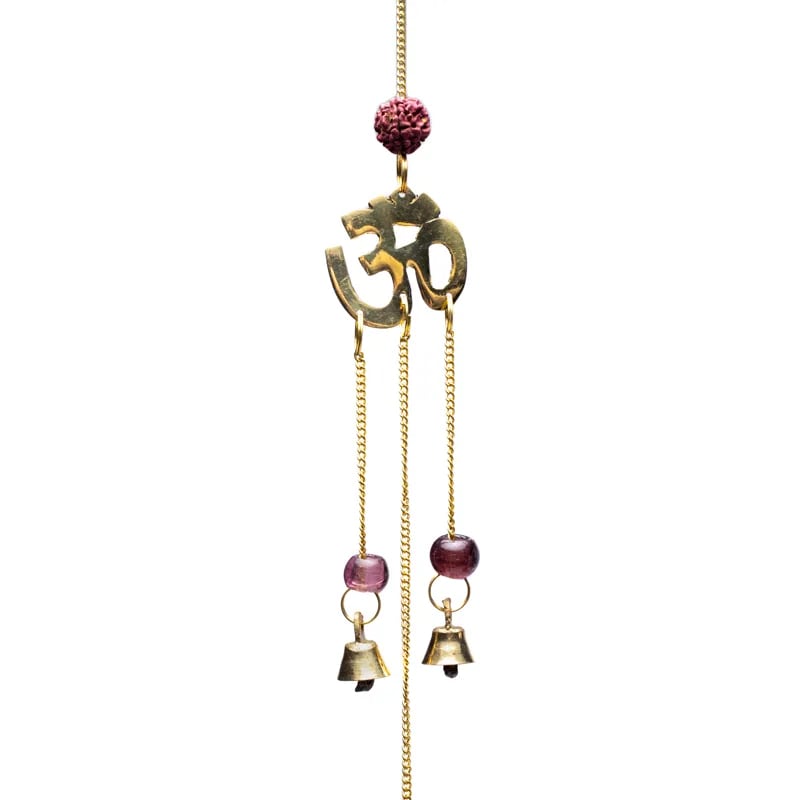 Μελωδός απο ορείχαλκο με κουδούνια,Rudraksha & τρία σύμβολα Ohm .Διαστάσεις: 50 cm - mykarma.gr