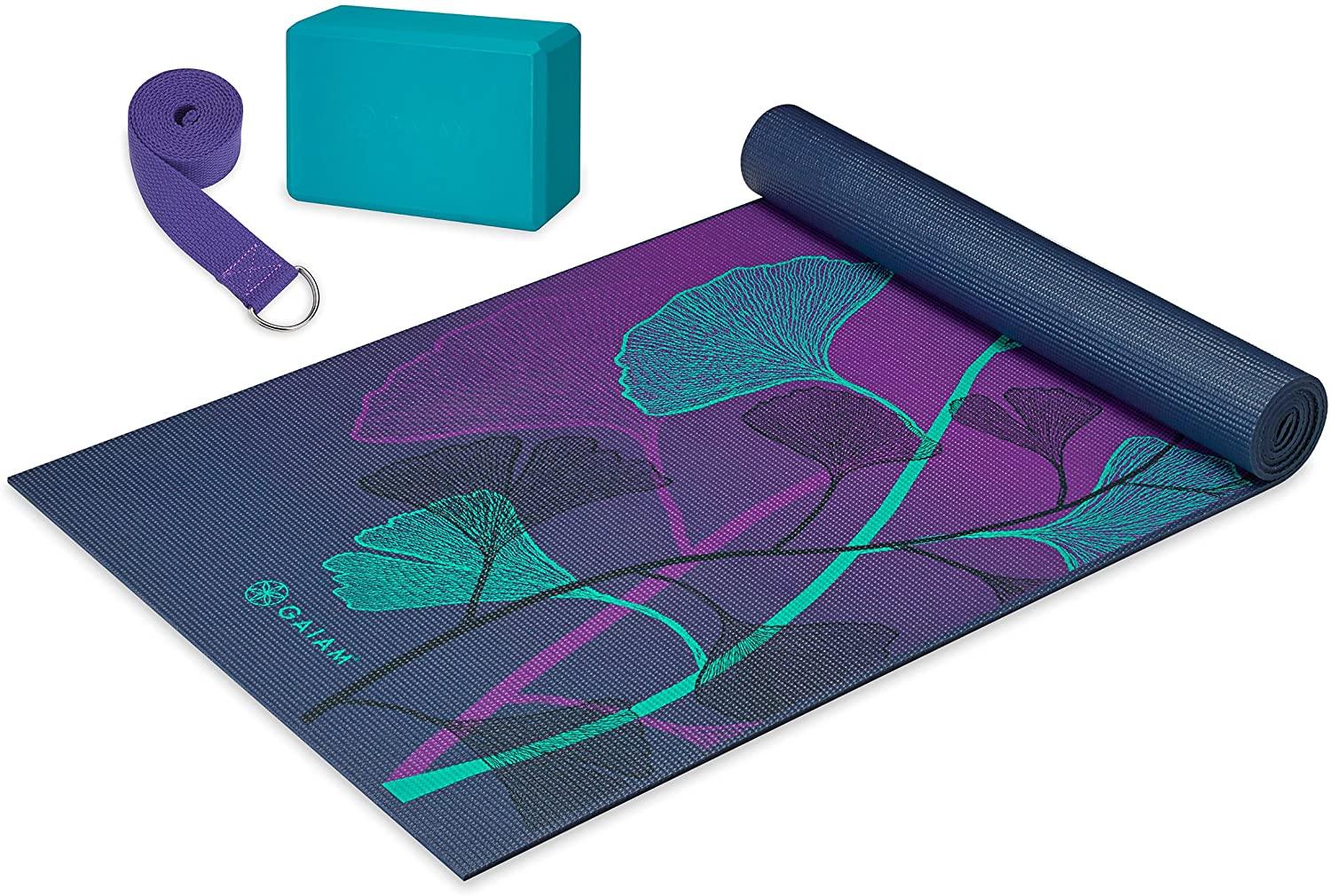 Gaiam Yoga Sets - Yoga Beginners Kit Lily Shadows - Στρώμα 173 x 61 cm 4 mm & Block Αφρού 10 x 15  x 23 cm & Ιμάντας 183 cm - mykarma.gr