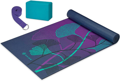 Gaiam Yoga Sets - Yoga Beginners Kit Lily Shadows - Στρώμα 173 x 61 cm 4 mm & Block Αφρού 10 x 15  x 23 cm & Ιμάντας 183 cm - mykarma.gr