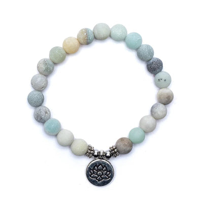 Mala / βραχιόλι με 21 χάντρες από Αμαζονίτη(Amazonite), με Λωτό-ελαστικό.Διαστάσεις: 0,8 cm - mykarma.gr