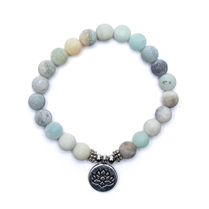 Mala / βραχιόλι με 21 χάντρες από Αμαζονίτη(Amazonite), με Λωτό-ελαστικό.Διαστάσεις: 0,8 cm - mykarma.gr