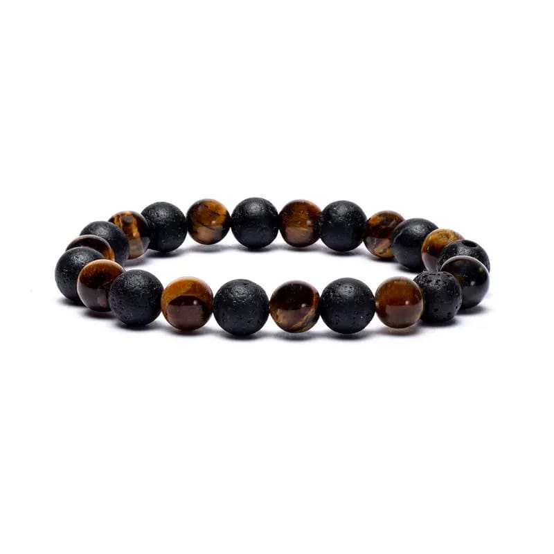 Βραχιόλι ελαστικό -Μάτι Τίγρης & Λάβα (Tiger Eye/Lava). Χάντρες 0,7cm. - mykarma.gr