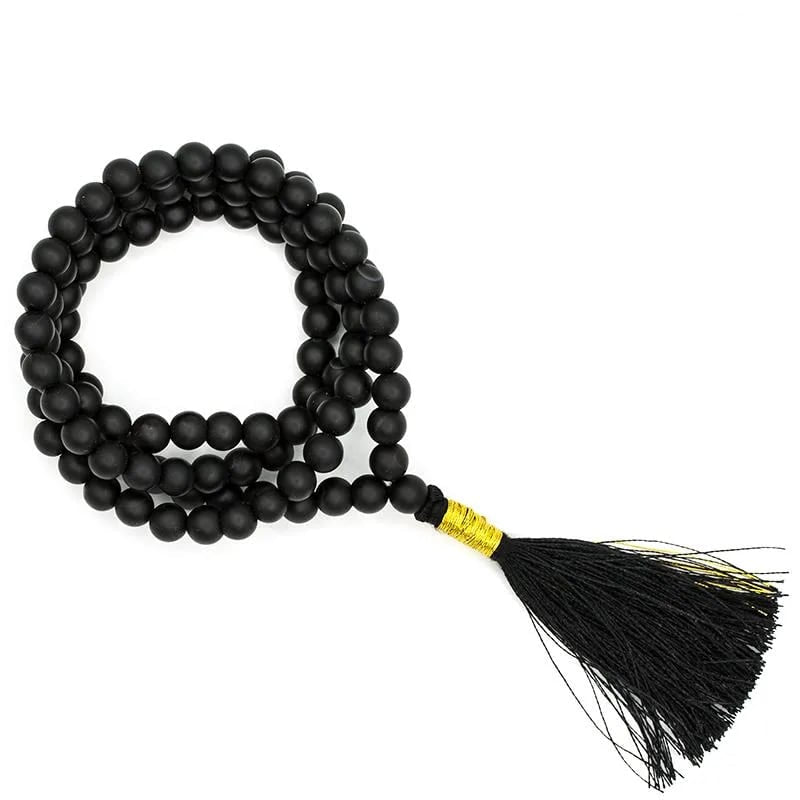 Mala Σουγκίτη (Shungite)-AA ποιότητας-108 χάντρες + τσάντα.Διαστάσεις: 0,8 cm. - mykarma.gr