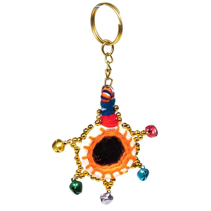 Πολύχρωμο Μπρελόκ με Καθρέφτη και καμπανάκια. Συνολικό μήκος με αλυσίδα 8cm - mykarma.gr