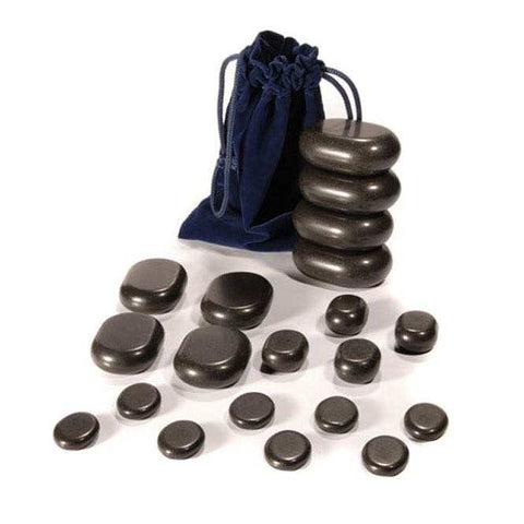 Σετ από 20 πέτρες Βασάλτη για μασάζ - Hot Stone Set για «Θεραπεία με θερμές πέτρες» σε βελούδινη τσάντα - mykarma.gr