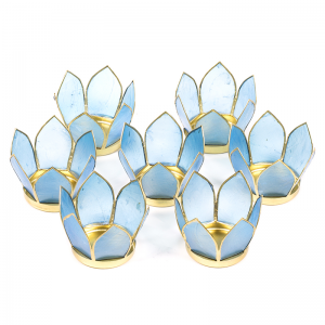 Σετ 7 τεμαχίων:Capiz Shells Lotus για ρεσώ - γαλάζιο - με χρυσή επένδυση. Διαστάσεις: 8 εκ. - mykarma.gr