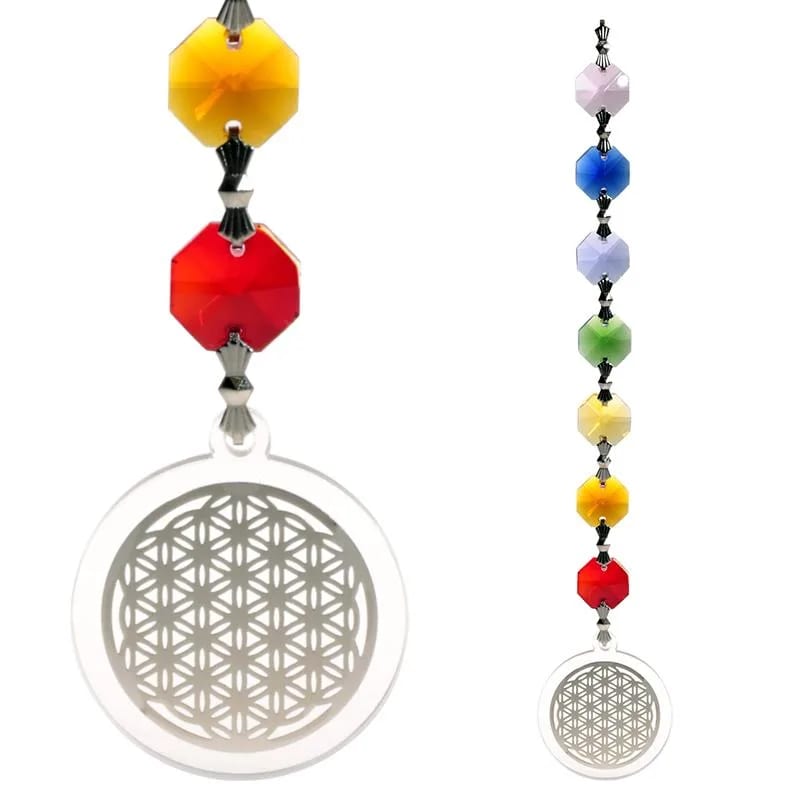 Κρύσταλλοι Feng Shui - Flower of Life Chakra Crystal String κρυστάλλινη διακόσμηση παραθύρων - silver   20cm - mykarma.gr