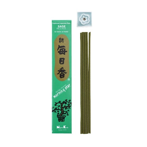 Ιαπωνικό Στικ  - Morning Star  - Sage - Φασκόμηλο - 50 Στικ + Βάση.Βάρος: 20 g. Χρόνος καύσης για κάθε Στικ 25 λεπτά. - mykarma.gr