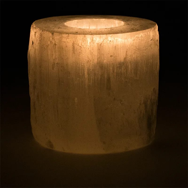 Φωτιστικό για ρεσώ "Divine Cylinder" απο Λευκό Σεληνίτη (Selenite).Βάρος: 900 g. Διαστάσεις: 8 × 8 cm - mykarma.gr