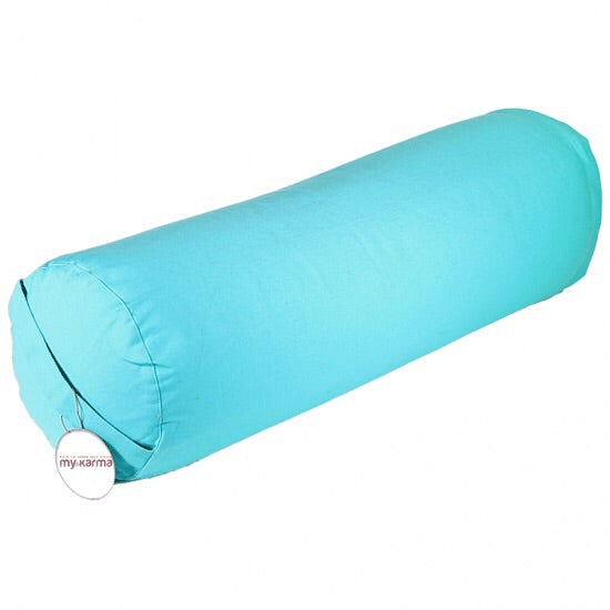 Μαξιλάρι Bolster - στρογγυλό - turquoise -Bio Οργανικό βαμβάκι- με φαγόπυρο. Διαστάσεις: 60 × 16 εκ. - mykarma.gr