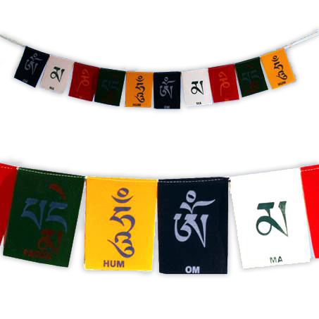 Σειρά με 10 Σημαίες προσευχής-Θιβέτ Μάντρα Flags: Ohm mani padme hum. Διαστάσεις κάθε σημαίας: 10 × 13 εκ - mykarma.gr