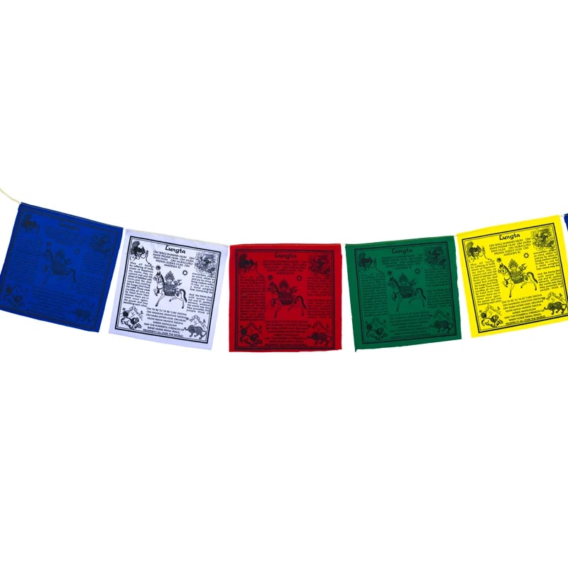 Flags-10 Θιβετιανές Σημαίες προσευχής Lungta με το Μάντρα για καλή τύχη & την ευημερία. Διαστάσεις κάθε σημαίας: 20 × 20 εκ Συνολικό μήκος 210 εκ. - mykarma.gr