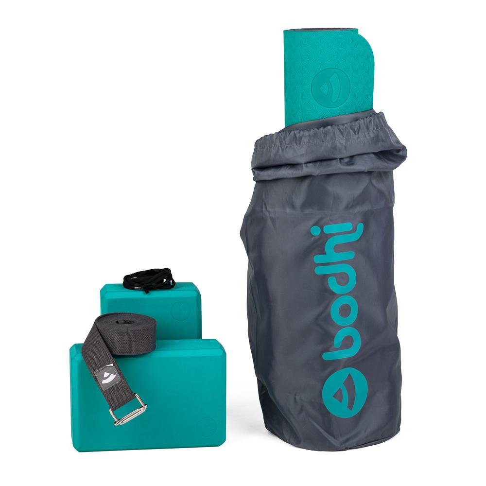 Bodhi Yoga Sets - Yoga Set Flow Petrol - Στρώμα 183 x 60 cm 5 mm & 2 Block 22,8 x 15  x 7,6 cm & Ιμάντας 2,5 m x 3,8 cm - mykarma.gr