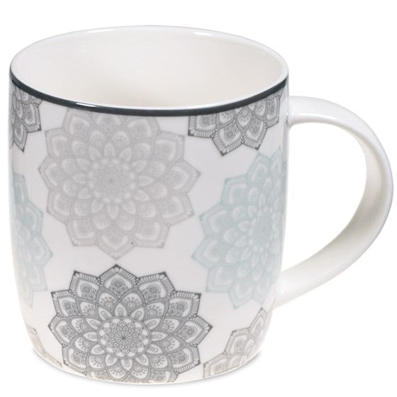 Ενα υπέροχο δώρο! Tea Infuser-Κούπα Mandala Γκρι - Πορσελάνη 400 ml. - mykarma.gr