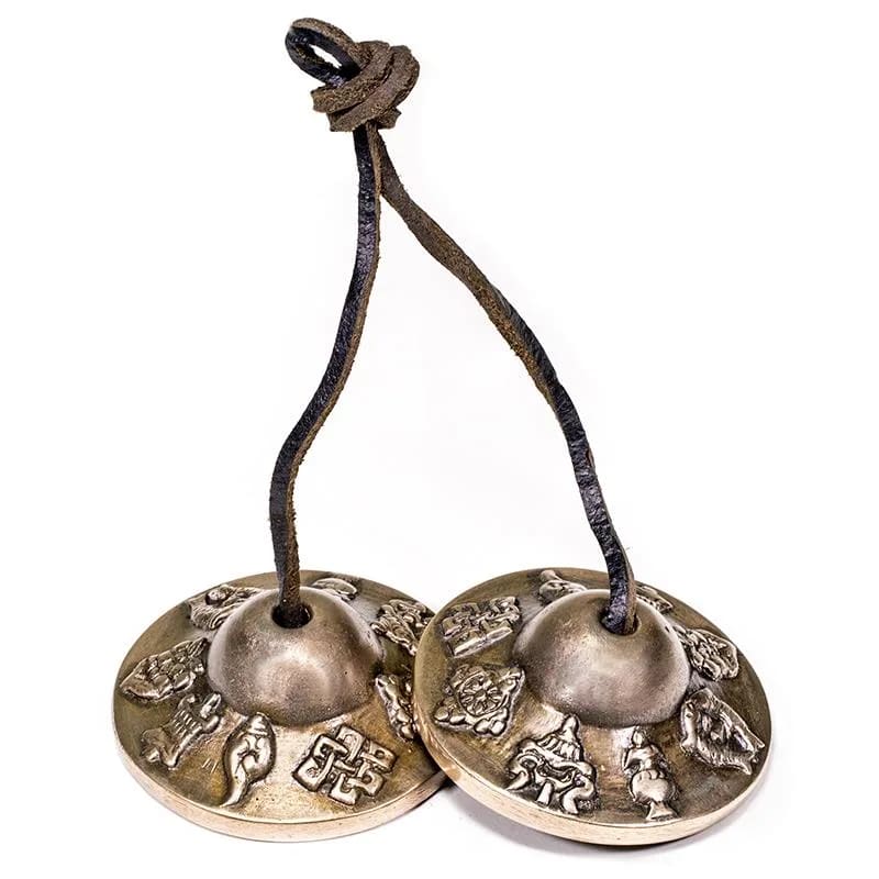Cymbals-Κύμβαλα- με 8 ευνοϊκά τυχερά Σύμβολα - απλός συνεχής ήχος Διαστάσεις 7,2 cm Βάρος 370 g - mykarma.gr