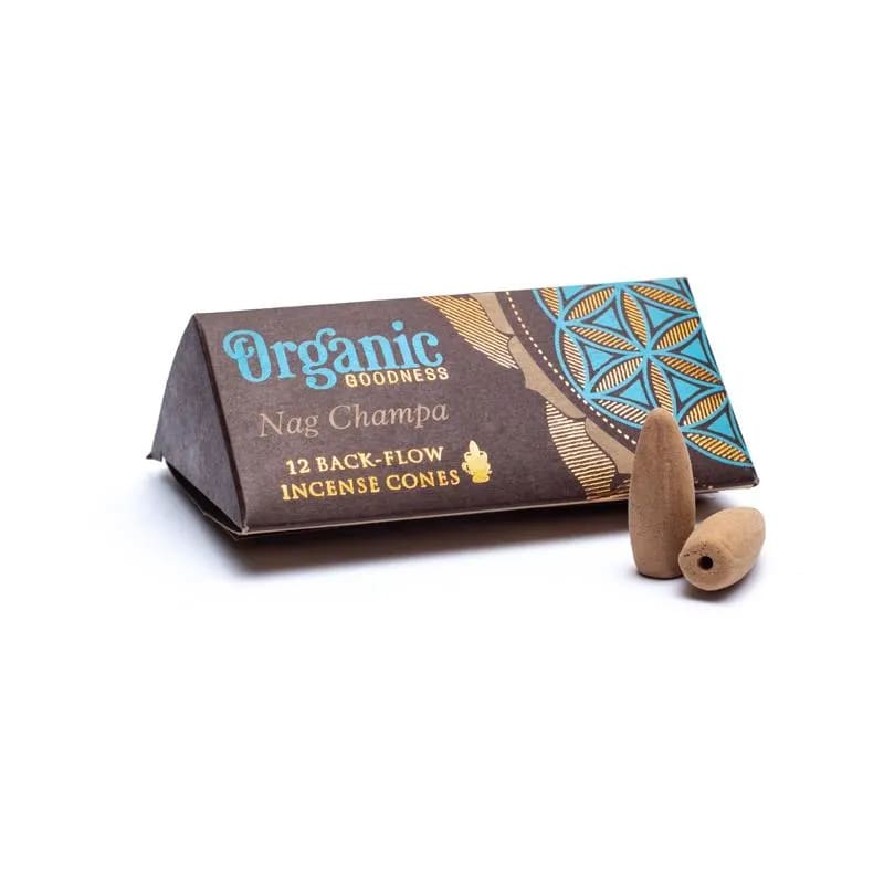 Organic Goodness Οικολογικοί Κώνοι θυμιάματος αναστροφής ροής Backflow- Nag Champa. Βάρος: 24 g.Περιεχει 12 κώνους. - mykarma.gr