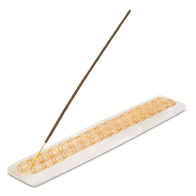 Βαση Στικ απο Σεληνίτη (Selenite) με «Λουλούδι της Ζωής». Βάρος 200γρ.Μέγεθος 25x4εκ. - mykarma.gr