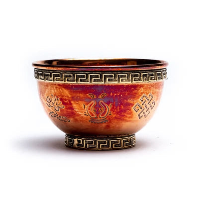 Χάλκινο Κύπελλο Προσφοράς (Offering Bowl) με οκτώ τυχερά σύμβολα. Μέγεθος 7,5 x 4.5 εκ. - mykarma.gr