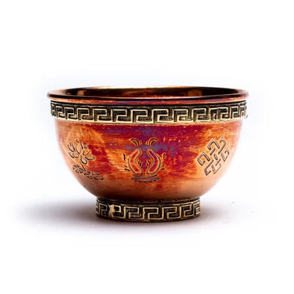 Χάλκινο Κύπελλο Προσφοράς (Offering Bowl) με οκτώ τυχερά σύμβολα. Μέγεθος 7,5 x 4.5 εκ. - mykarma.gr