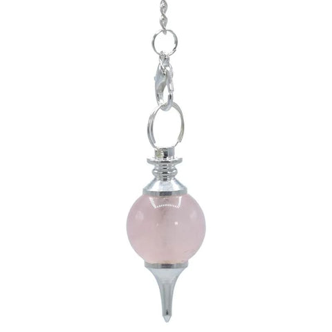 Εκκρεμές (Pendulum) Rose Quartz  -Ροζ Χαλαζίας- σφαιρικό σχήμα - σε μέταλλο.Βάρος: 12 g.Διαστάσεις: 3,5 × 1,7 εκ - mykarma.gr