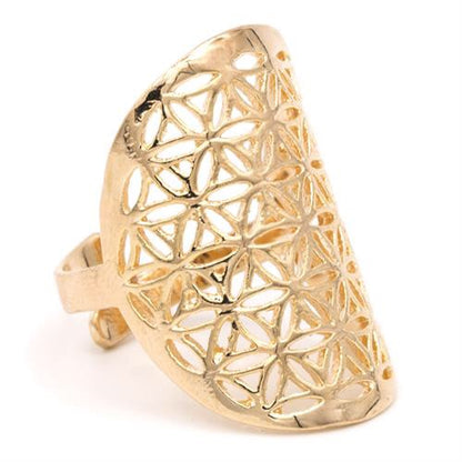 Δαχτυλίδι Flower of Life ορειχάλκινο χρυσό χρώμα.Διαστασεις 3x2cm. Μεγεθος ρυθμιζόμενο. - mykarma.gr