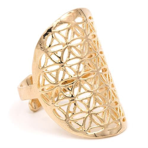 Δαχτυλίδι Flower of Life ορειχάλκινο χρυσό χρώμα.Διαστασεις 3x2cm. Μεγεθος ρυθμιζόμενο. - mykarma.gr