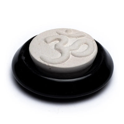 Αρωματική πέτρα/Aroma Stone Diffuser «Ohm» για Αιθέριο έλαιο - με μαύρη βάση. Διαστάσεις 7,5 cm. - mykarma.gr