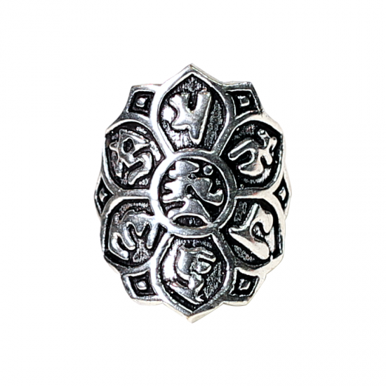 Δαχτυλίδι Lotus με σύμβολα -ορείχαλκο- ασημί χρώμα. Μεγεθος ρυθμιζόμενο. - mykarma.gr