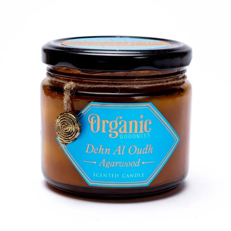 Κερί Σόγιας Organic Goodness με αιθέριο έλαιο Agarwood (Αετόξυλο) 200 g.Χρόνος καύσης 55 ώρες - mykarma.gr