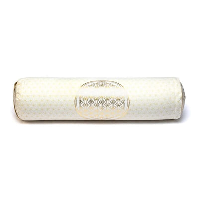 Στρογγυλό μαξιλάρι Bolster “Flower of Life”- Οργανικό βαμβάκι γεμάτο με φαγόπυρο. Διαστάσεις: 60 × 16 εκ - mykarma.gr