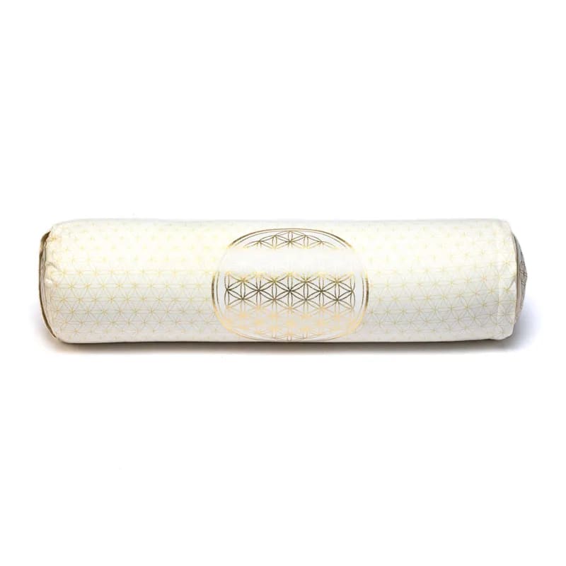 Στρογγυλό μαξιλάρι Bolster “Flower of Life”- Οργανικό βαμβάκι γεμάτο με φαγόπυρο. Διαστάσεις: 60 × 16 εκ - mykarma.gr