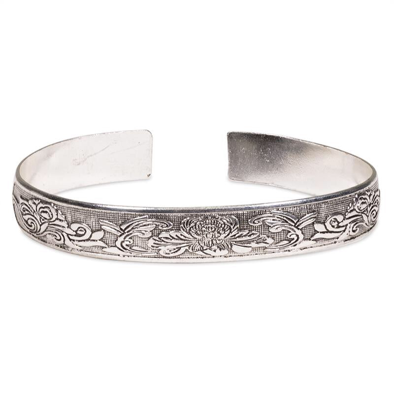 Tribal Lotus Design Miao 30%Ασημένιο Βραχιόλι - λουλούδια λωτού.Φάρδος: 1 cm. Μεγεθος ρυθμιζόμενο. - mykarma.gr