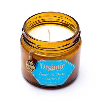 Κερί Σόγιας Organic Goodness με αιθέριο έλαιο Agarwood (Αετόξυλο) 200 g.Χρόνος καύσης 55 ώρες - mykarma.gr