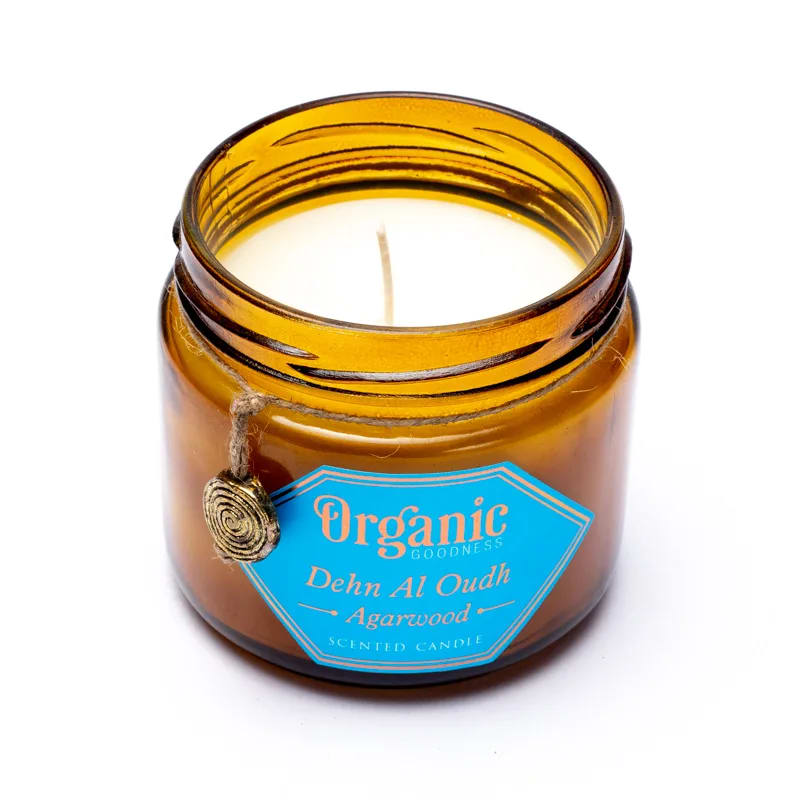 Κερί Σόγιας Organic Goodness με αιθέριο έλαιο Agarwood (Αετόξυλο) 200 g.Χρόνος καύσης 55 ώρες - mykarma.gr