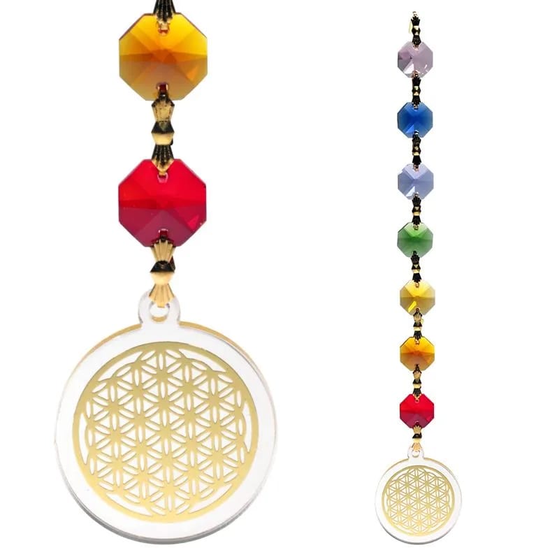 Κρύσταλλοι Feng Shui - Flower of Life Chakra Crystal String κρυστάλλινη διακόσμηση παραθύρων - gold   20cm - mykarma.gr