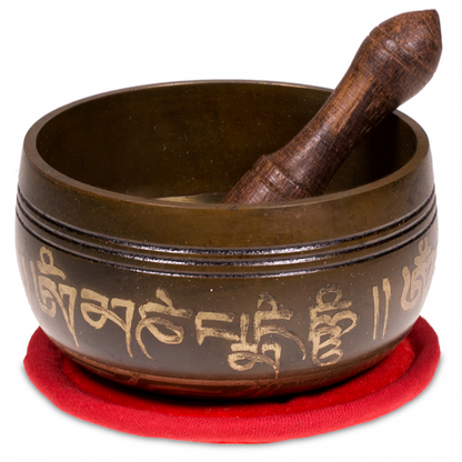 Σετ μουσικό μεταλλικό Singing Bowl Ohm με ραβδί & μαξιλάρι δώρο-κόκκινο 180γρ 8εκ - mykarma.gr
