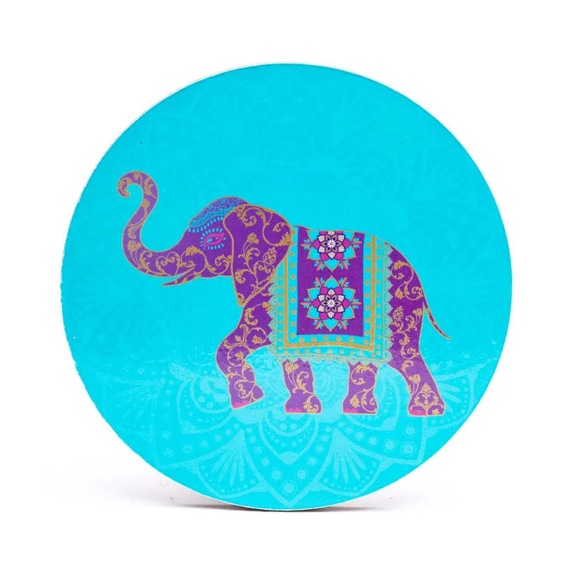 Σετ από 6 στρογγυλά σουβέρ Indian Elephant - τιρκουάζ.Διάμετρος:10 εκ - mykarma.gr
