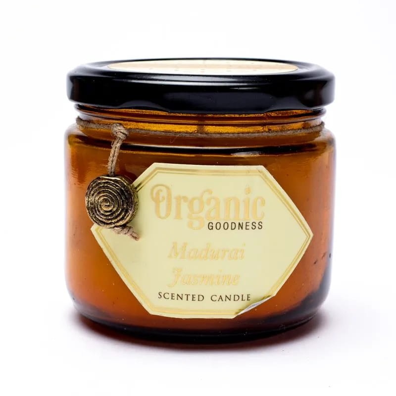 Κερί Σόγιας Organic Goodness με αιθέριο έλαιο Γιασεμί (Jasmine)  200 g.Χρόνος καύσης 55 ώρες - mykarma.gr