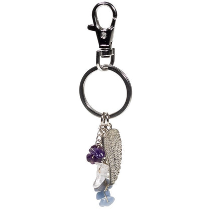 Μπρελόκ-Φτερό Αγγέλου με χάντρες από Αμέθυστο,Αγγελίτη & Λευκό Χαλαζία .Διαστάσεις: 10 εκ. - mykarma.gr