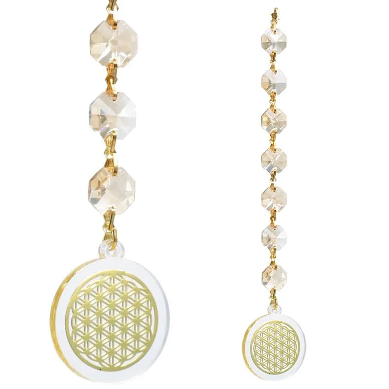 Κρύσταλλοι feng shui "Flower of Life" κρυστάλλινη διακόσμηση-champagne -20cm. - mykarma.gr