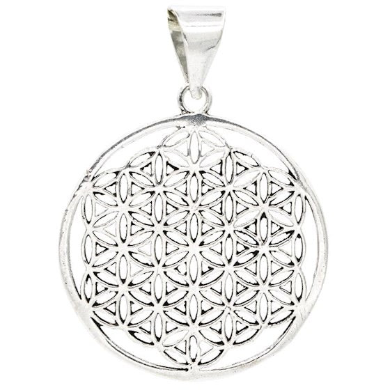 Μενταγιόν «Flower of Life» -Ορείχαλκος - χρώμα ασημί  3 εκ - mykarma.gr